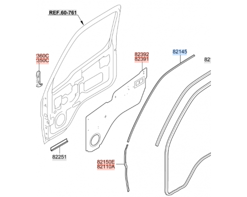 Уплотнитель двери верхний HD65-78, 821455H002 Hyundai Новое